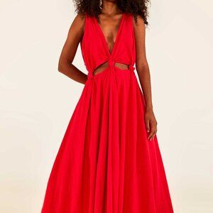 Farm Rio REDCUTOUT MIDI DRESS